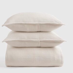 NWT QUINCE Organic Ribbed Cotton Coverlet Set King/Cal King Ivory 4439